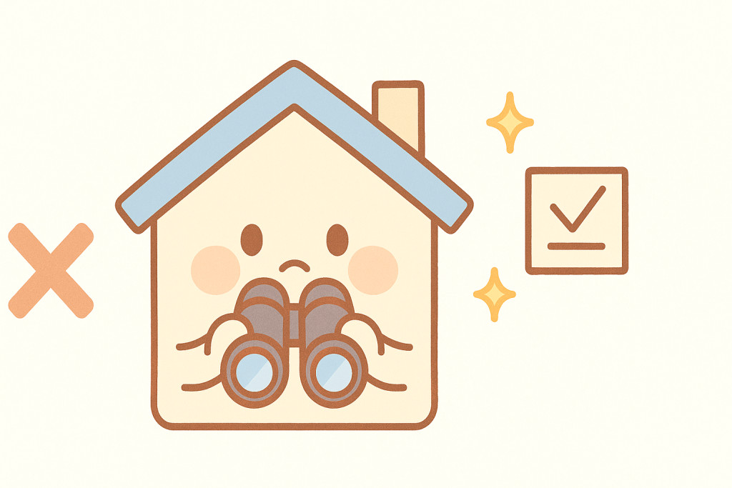 屋根を双眼鏡でチェックする家のイラスト