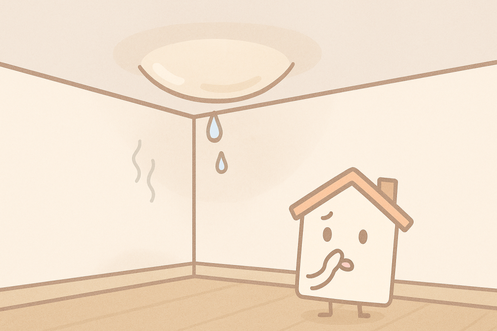 天井が膨らみ水滴が落ちそうな雨漏り前兆のイラスト