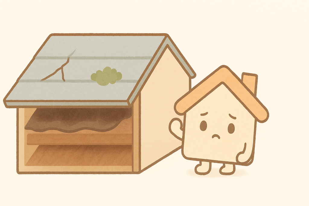 劣化を放置して屋根内部が腐食しているイメージ