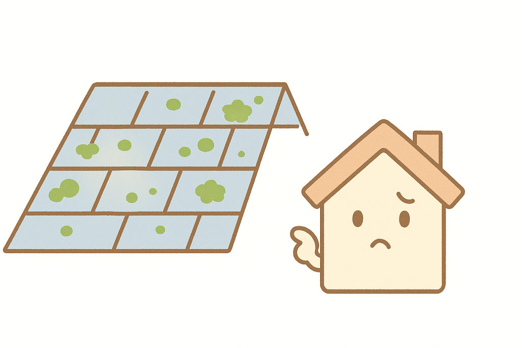 スレート屋根にコケや藻が発生している状態のイラスト