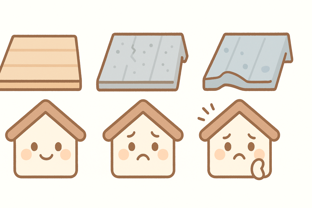 築年数別に変化する屋根の劣化状態を示すイラスト