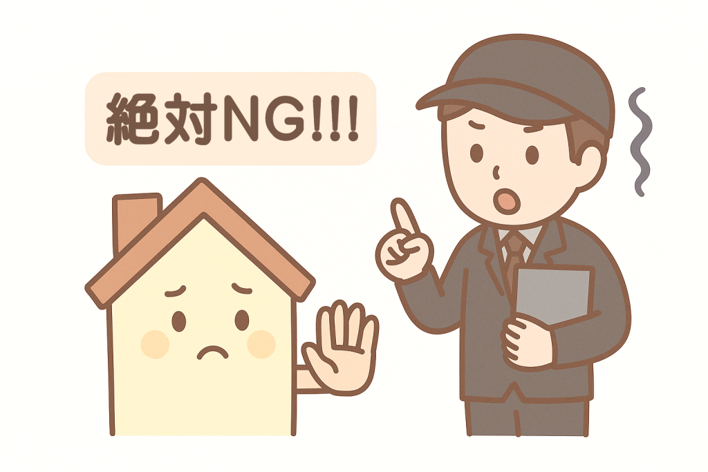 訪問販売の業者をストップする家キャラのイラスト