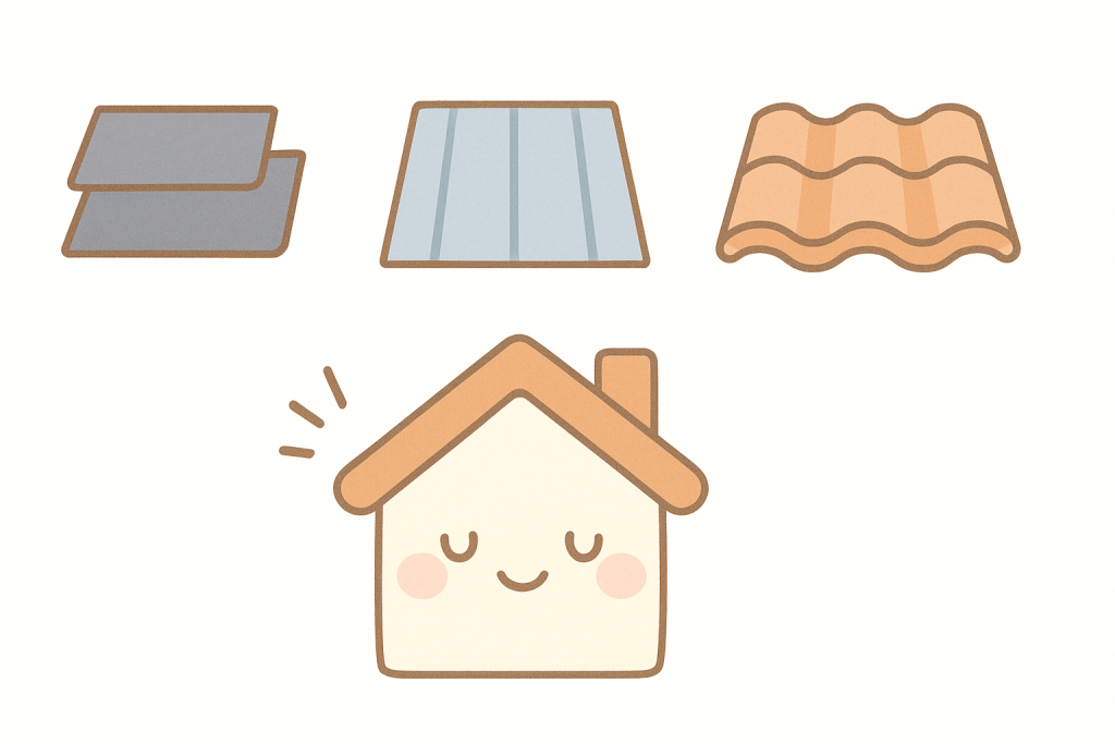 スレート・金属・瓦の寿命の違いを比較したイラスト
