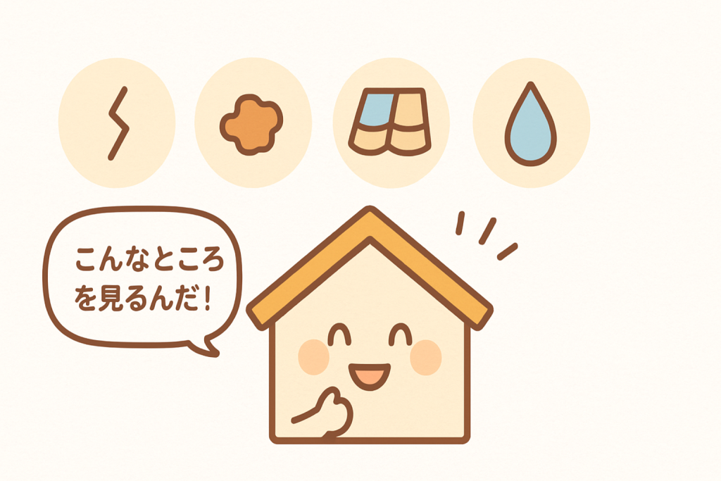 屋根点検でチェックするポイントを理解する家キャラクターのイラスト