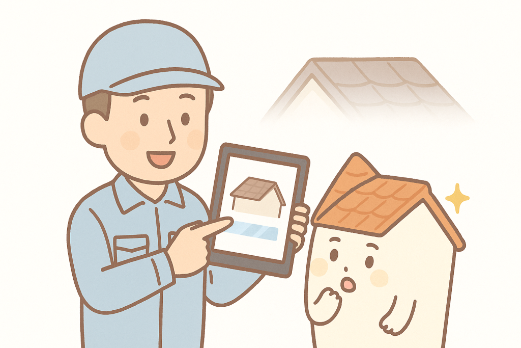 優良業者が京キャラに丁寧に説明している安心相談シーン