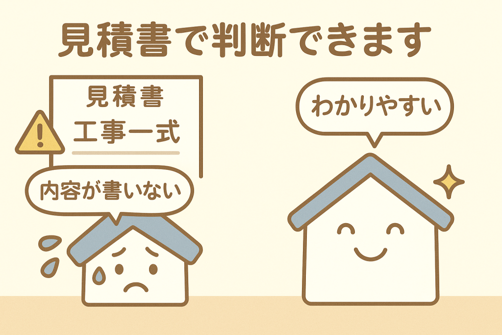 良い見積書と曖昧な見積書を比較したイラスト