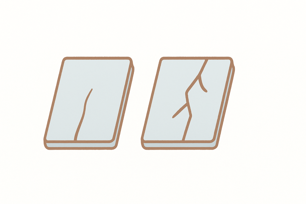 スレート屋根の軽度と重度のひび割れを比較したイラスト