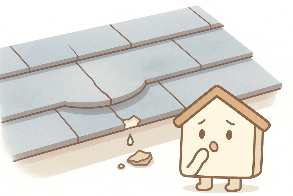 スレート屋根のひび割れと欠けを分かりやすく描いた雨漏り前兆イラスト