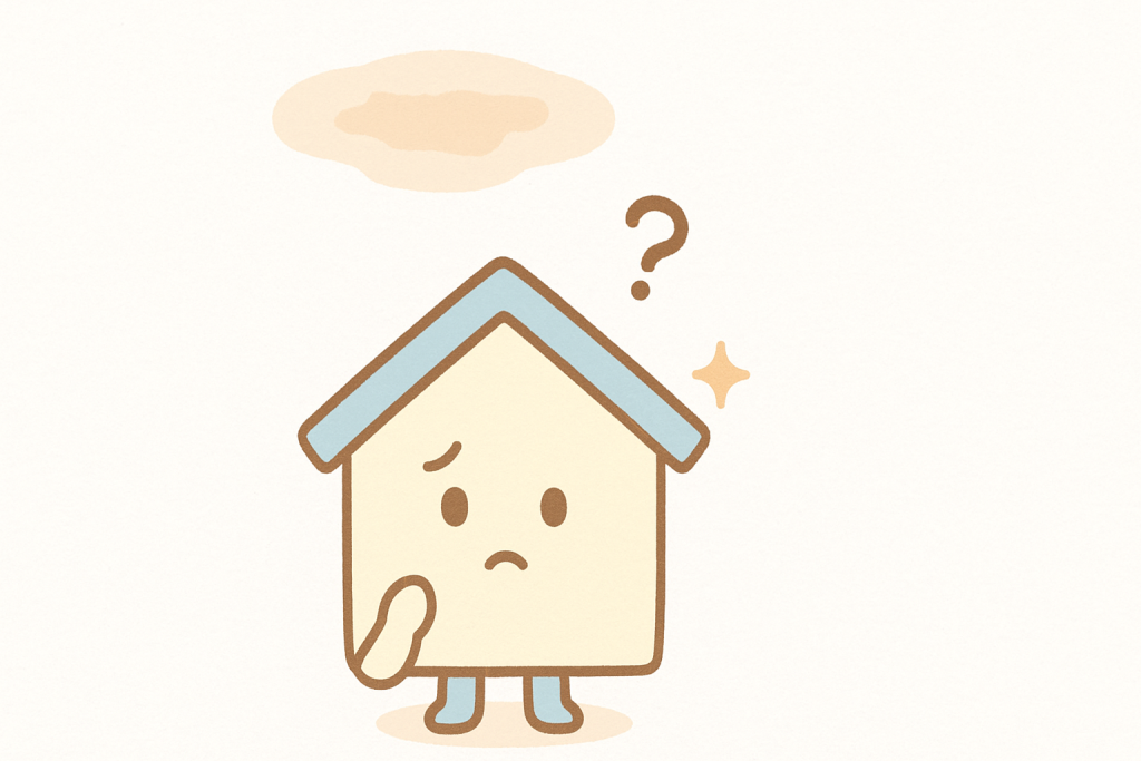 天井のシミに気づく家キャラクターの可愛いイラスト