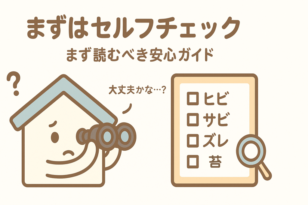 家のキャラクターが屋根をセルフチェックしている様子のイラスト