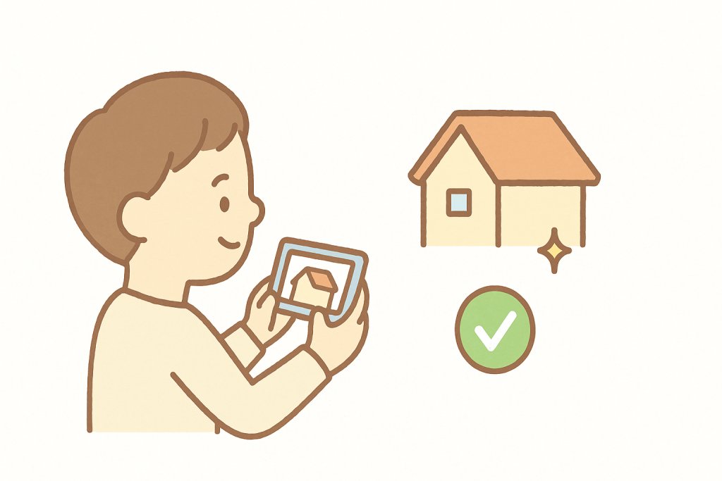 屋根の状態をスマホで撮影する様子のイラスト