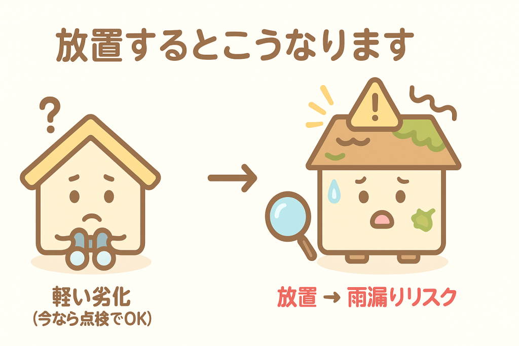 屋根を放置した場合のBefore After比較をしたイラスト