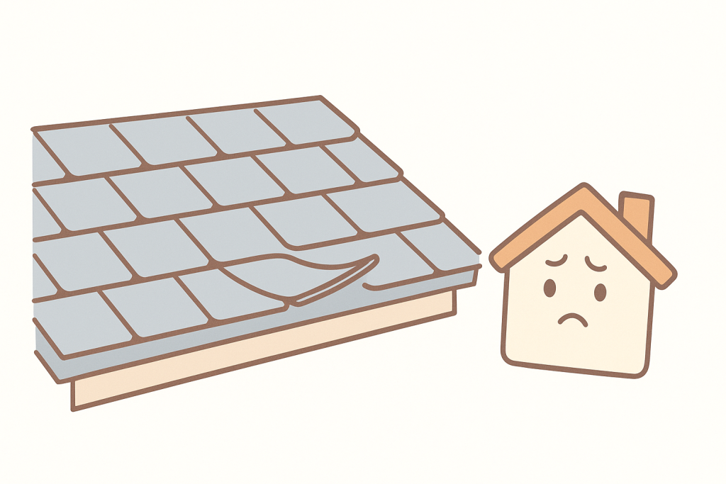 反りや浮きが発生したスレート屋根の状態を示すイラスト