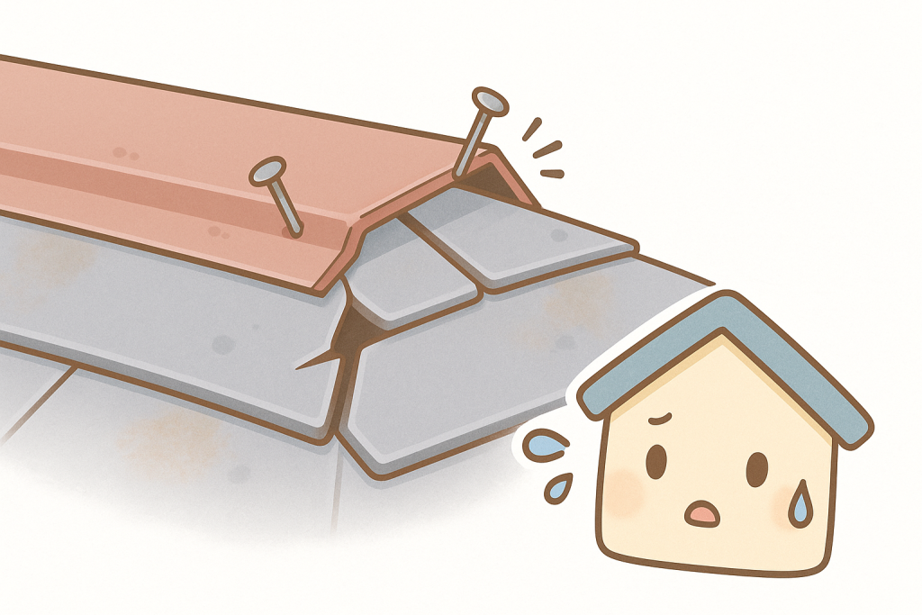 棟板金が浮いて釘が抜けかけている様子のイラスト
