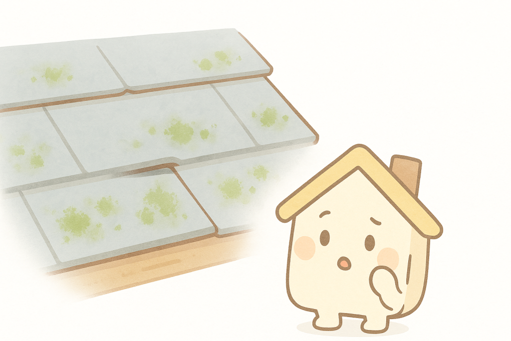スレート屋根にコケや藻が発生している様子のイラスト
