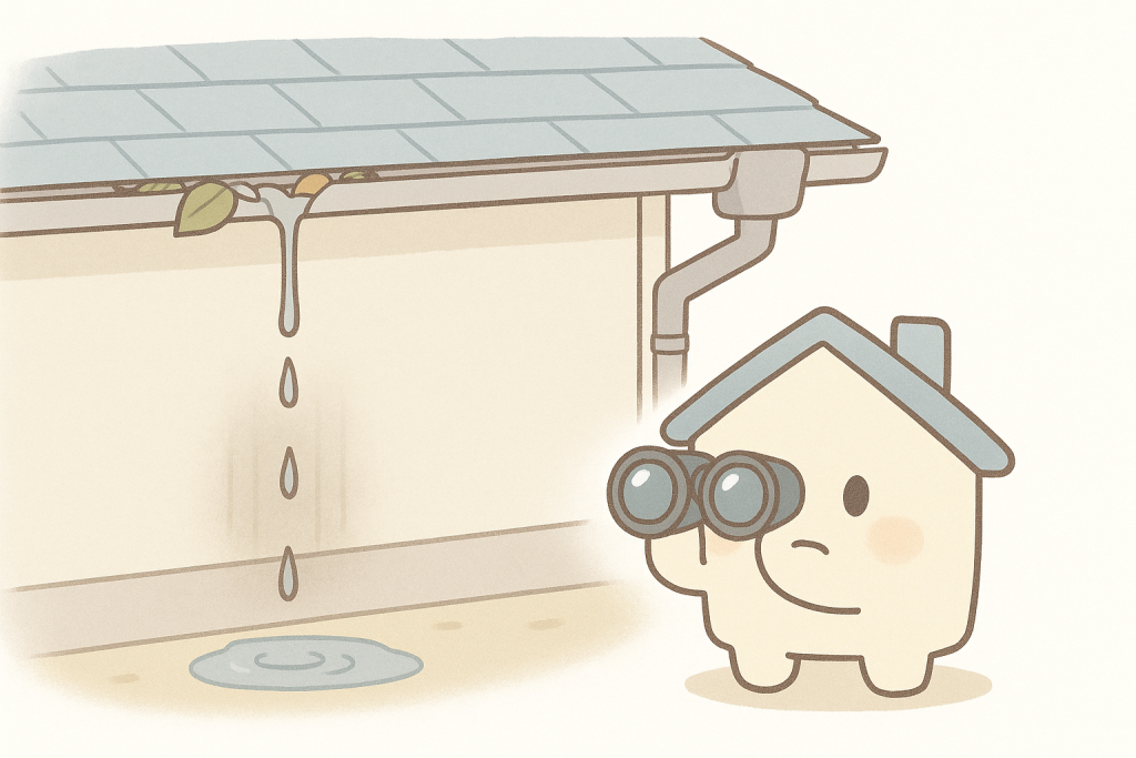 雨樋を双眼鏡で安全にチェックする京キャラのイラスト