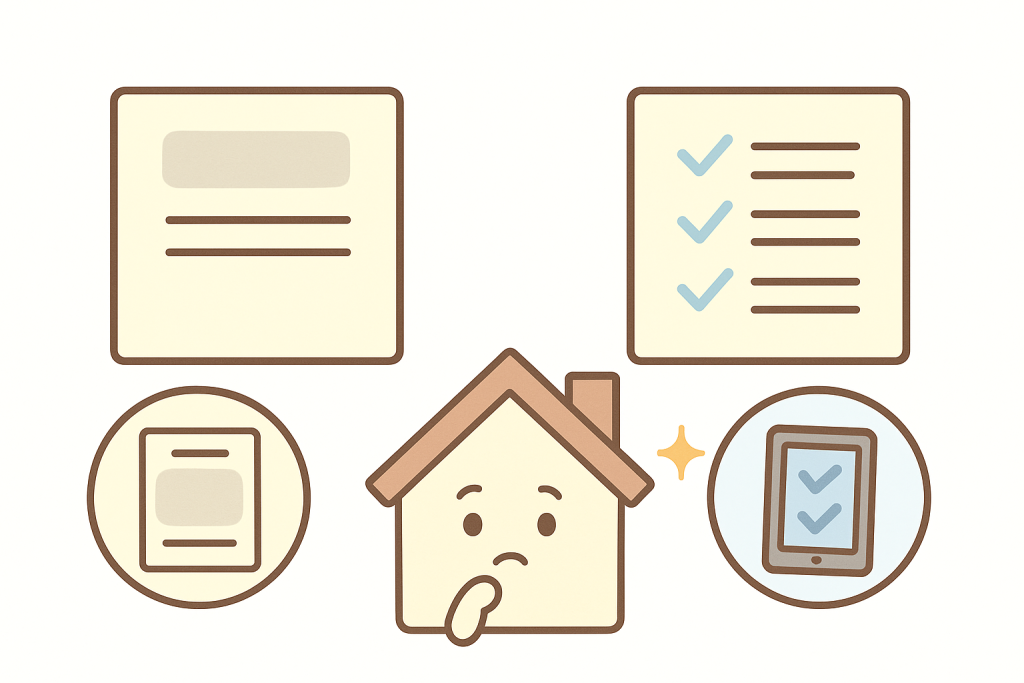 工事一式の見積書と明細が明確な見積書を比較するイラスト