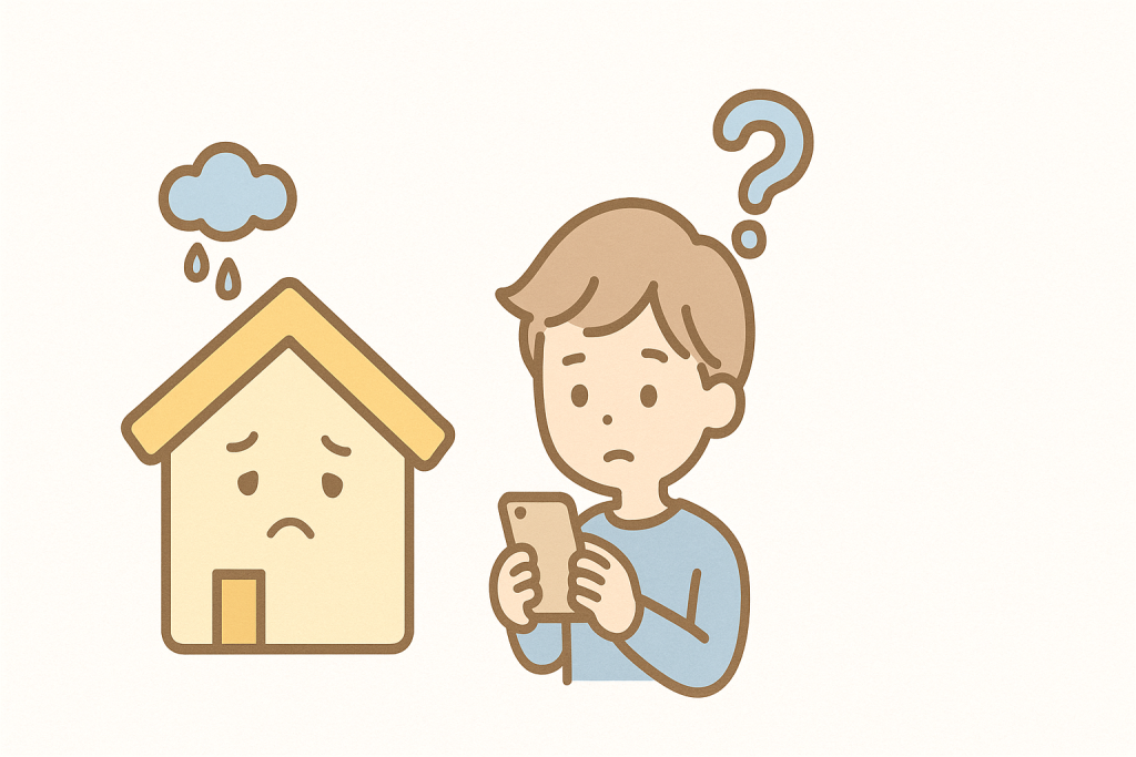 屋根の状態を不安に思う家のイラスト