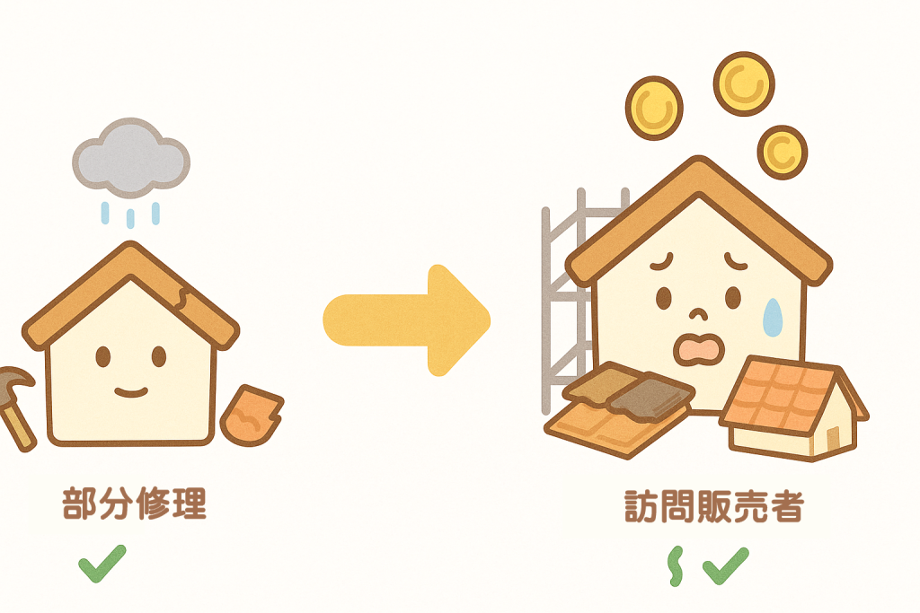 屋根修理費用が放置で増えていくイメージのイラスト