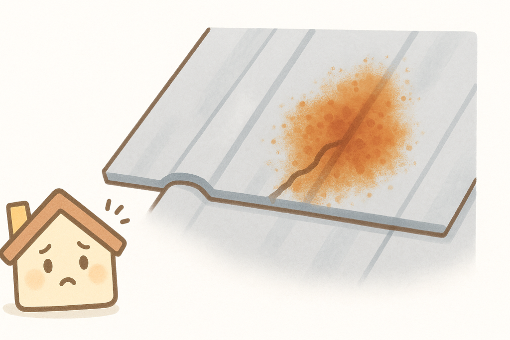 金属屋根にサビが広がっている様子のイラスト