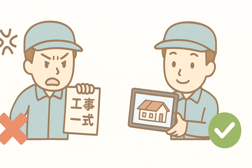 良い業者と悪徳業者の違いを比較したイラスト