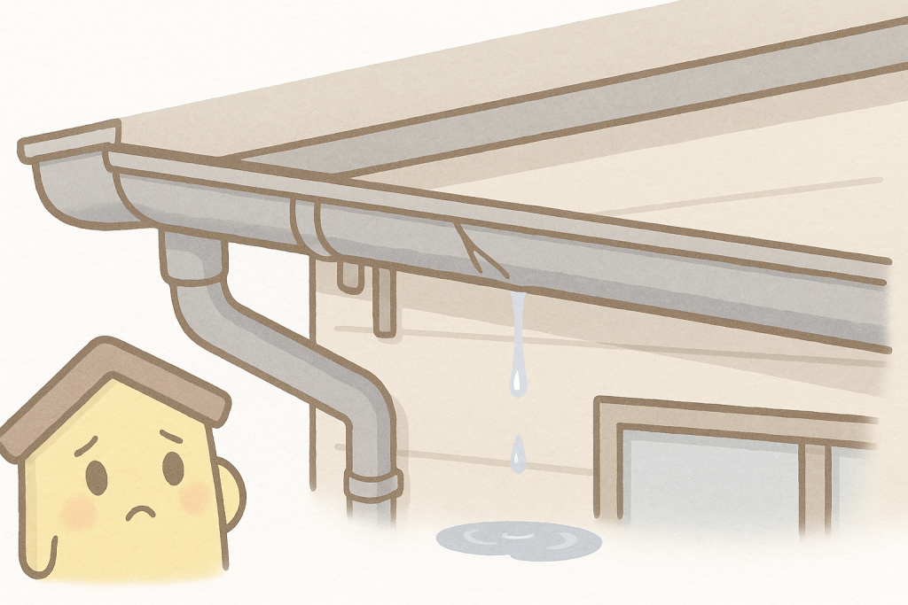 金具が外れて雨樋が垂れ下がっている状態のイラスト