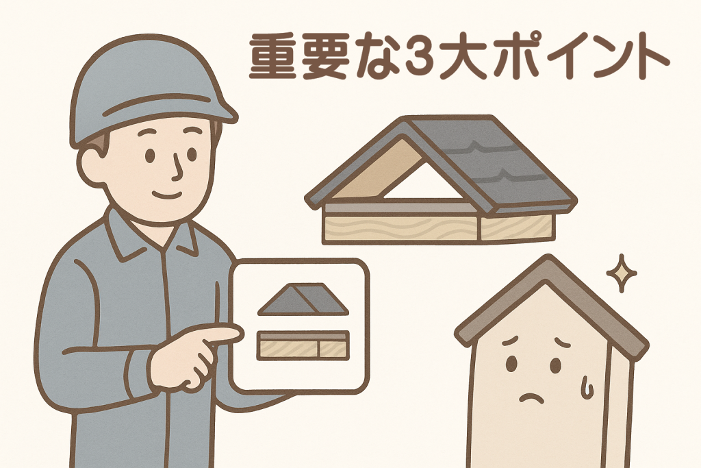 屋根内部の3大ポイントを解説する導入イメージ