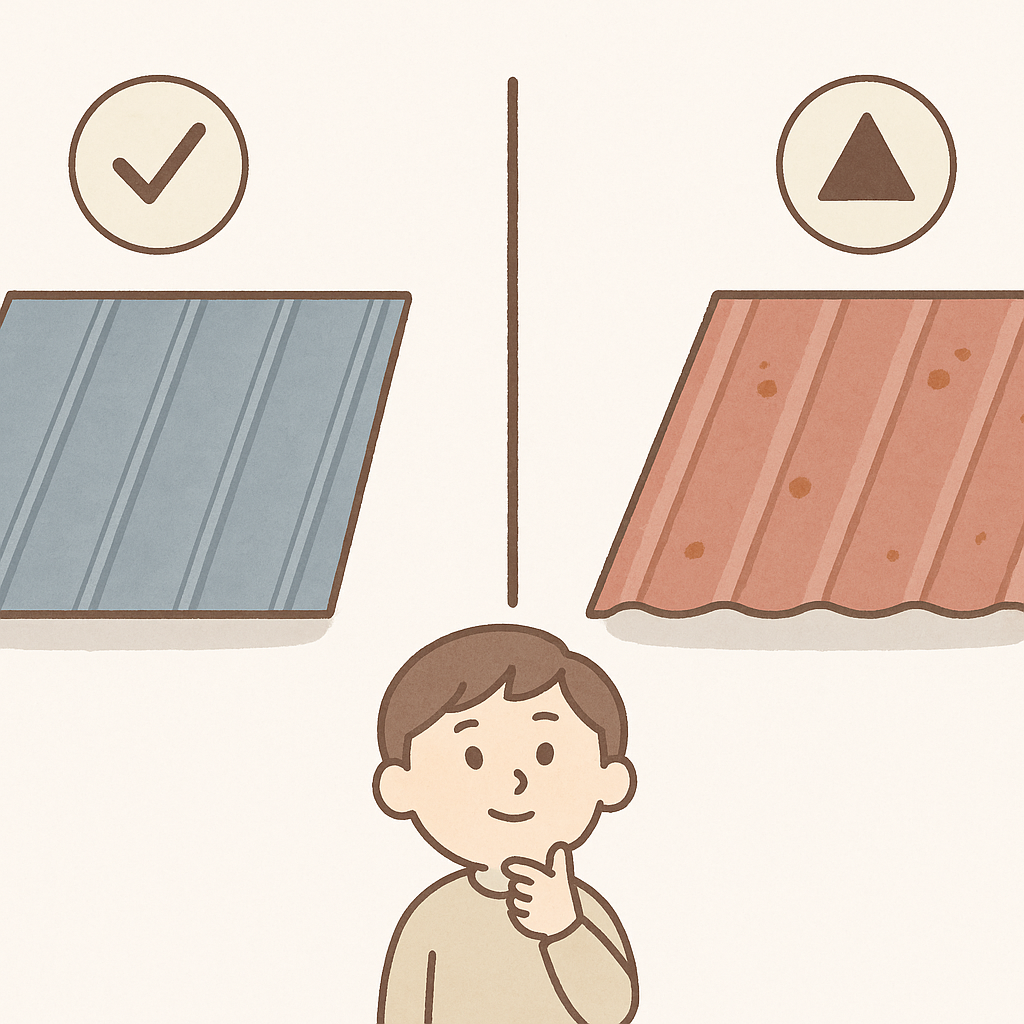 ガルバリウム鋼板とトタン屋根を左右で比較したイラスト
