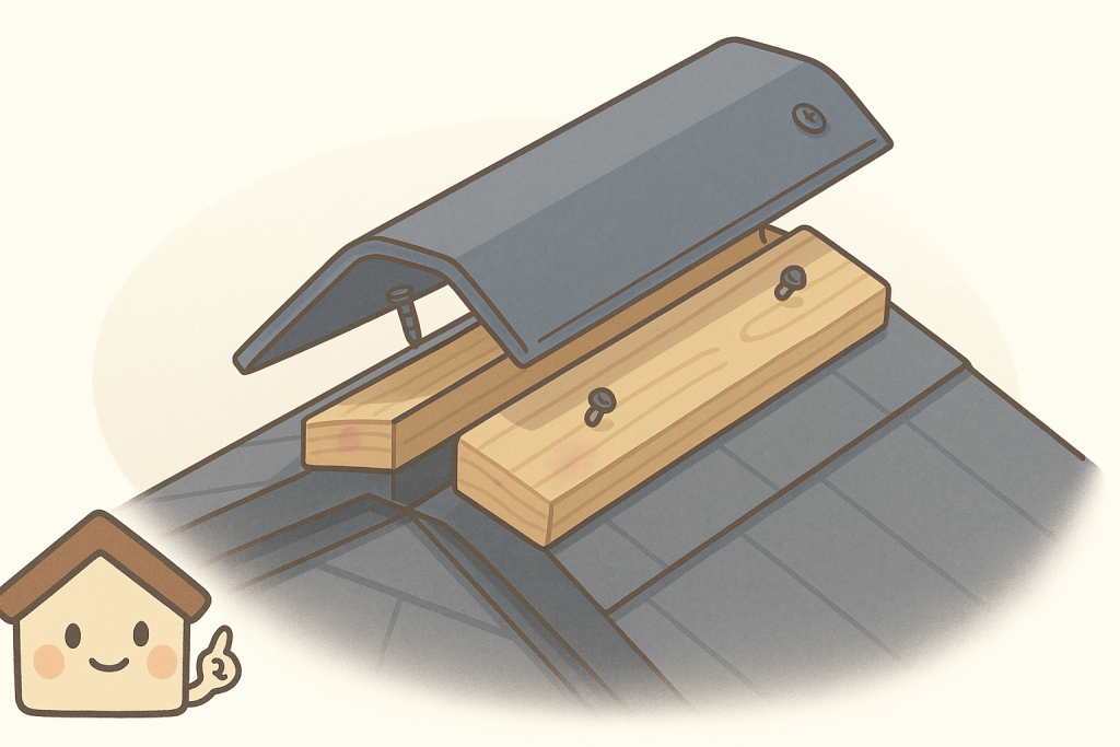 棟板金の下の貫板のイラスト