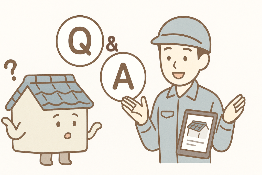 京キャラが質問し、作業員が答えているQ&Aイメージのイラスト
