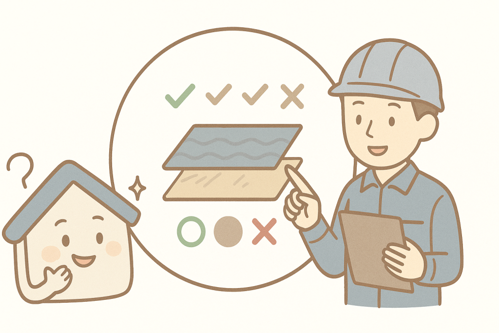 カバー工法と葺き替えの判断ポイントを整理した図のイラスト