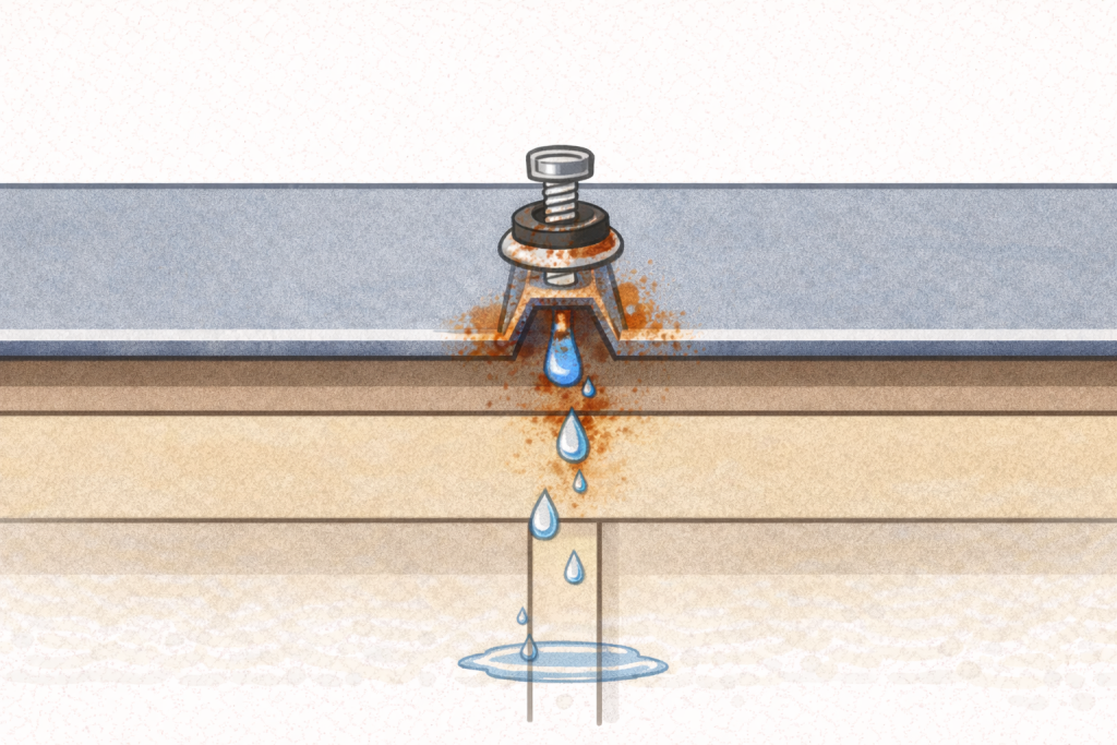 金属屋根のビス周りに見られる初期のサビや劣化サイン