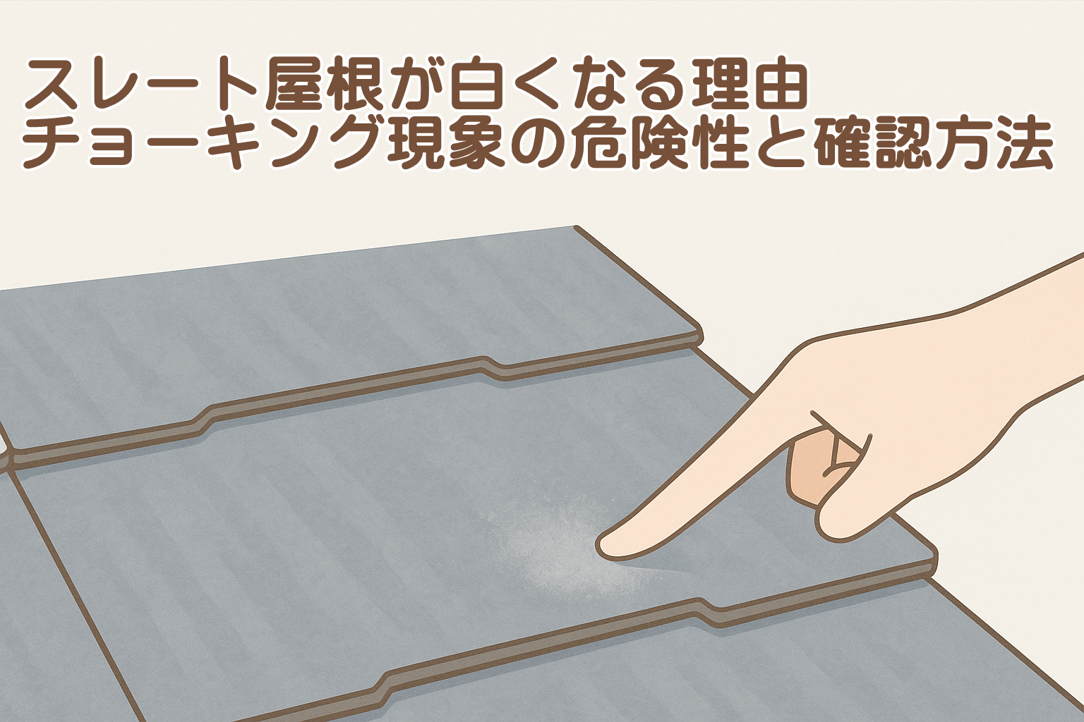 スレート屋根の表面が白くなるチョーキング現象を表したイメージイラスト