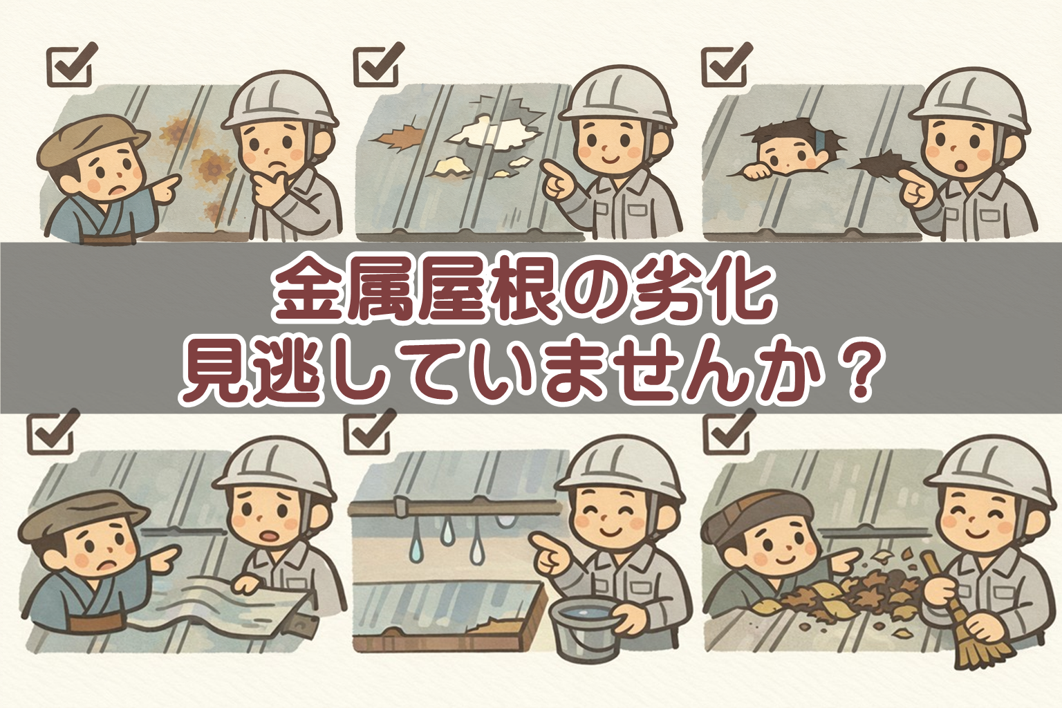 金属屋根（ガルバリウム鋼板・トタン）の劣化症状を写真で確認できるチェックリストイメージ