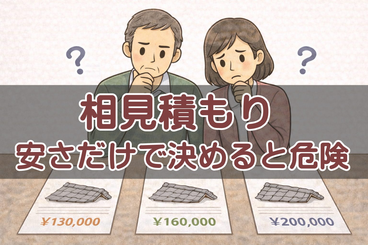 瓦屋根修理の相見積もりで金額以外を比較する重要性を示したイメージ