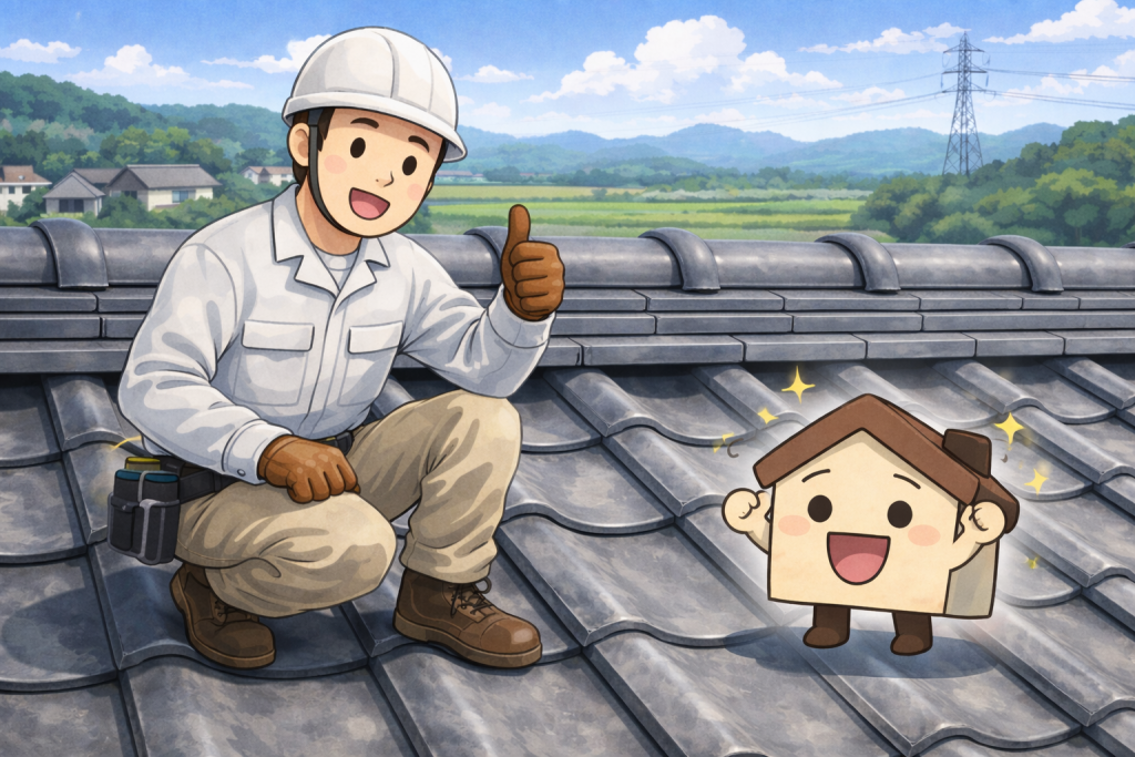 棟積み直し工事後に安定した瓦屋根の状態