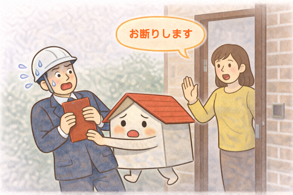 屋根の訪問販売をその場で断っている対応イメージ
