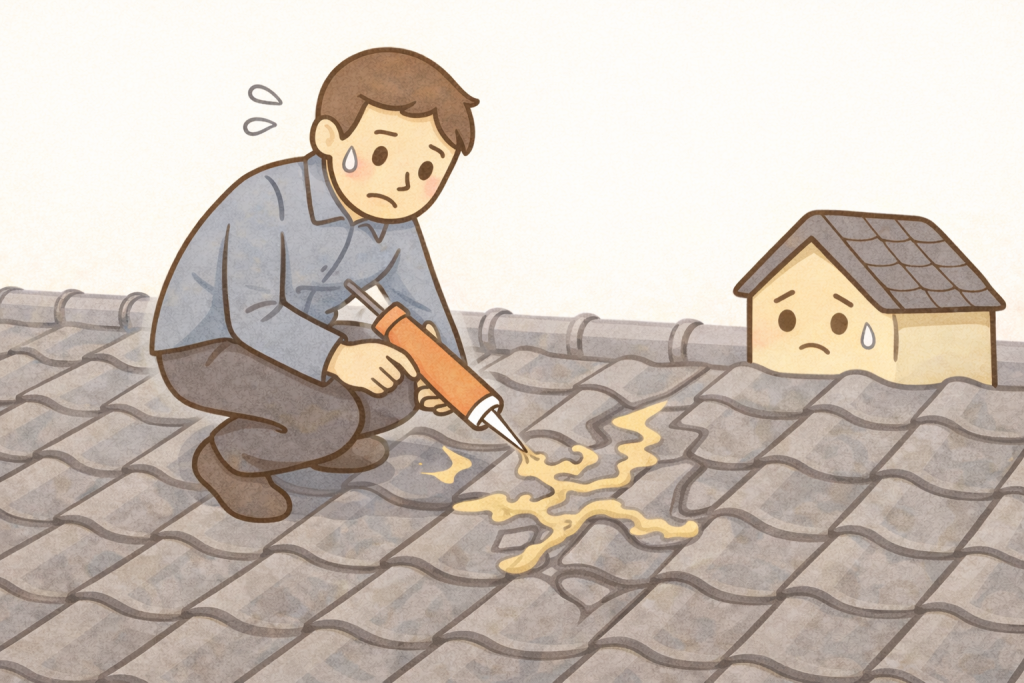 コーキングで瓦を固定してしまったDIY補修の失敗例