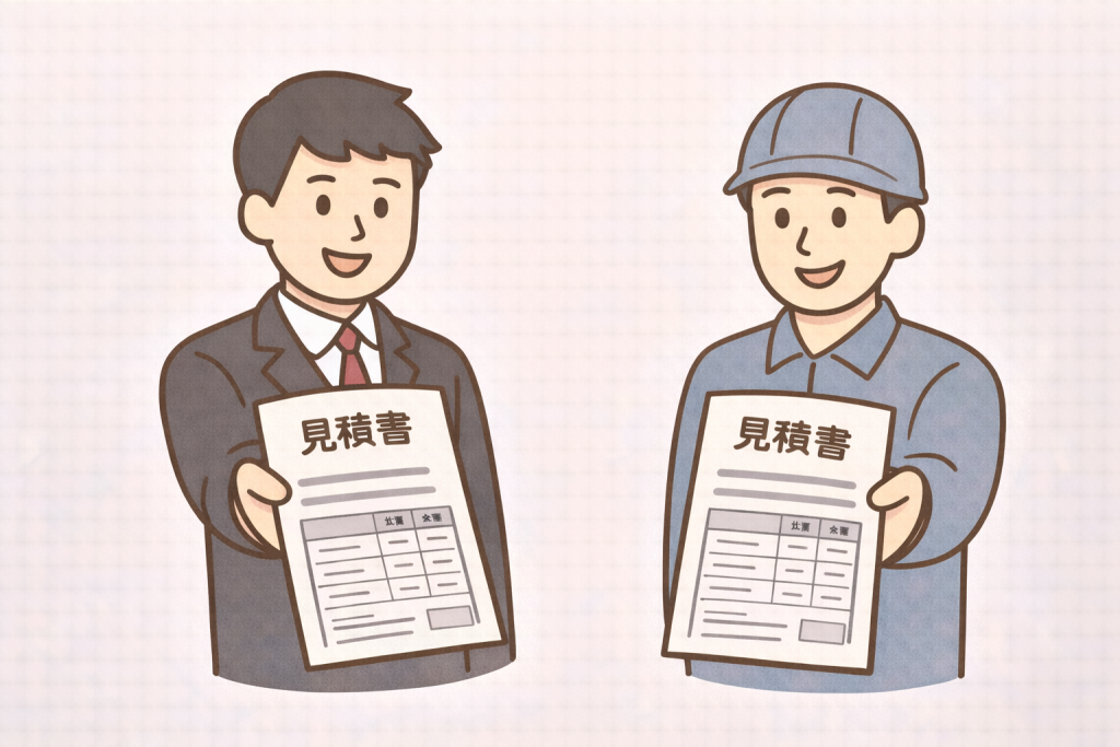 スレート屋根工事の相見積もりを内容で比較しているイメージ
