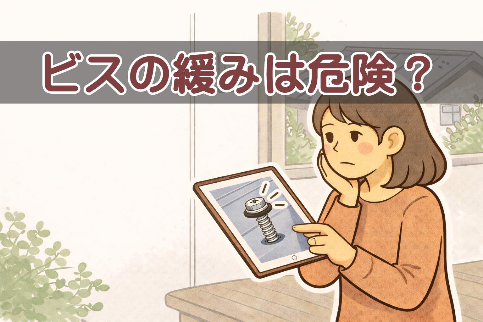 金属屋根のビスの状態が気になり写真で確認している住人の様子