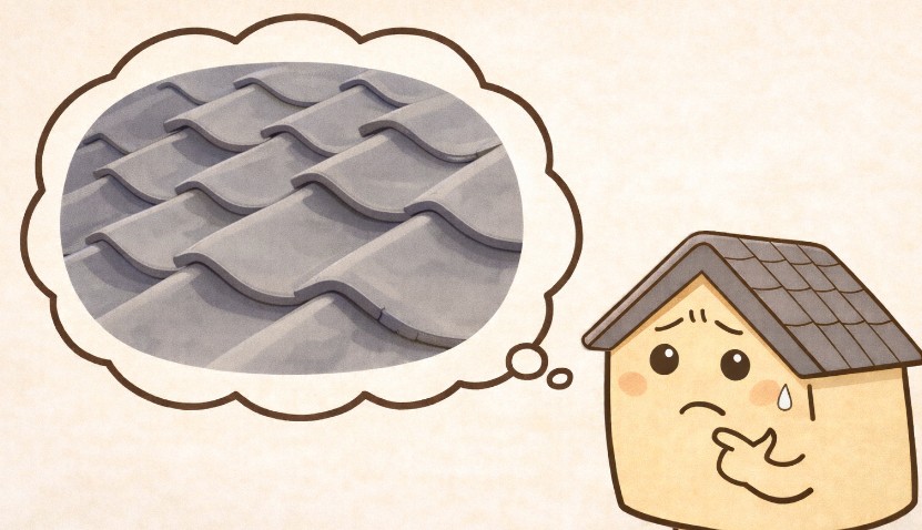 瓦の並びに影や段差が出ている瓦屋根の状態