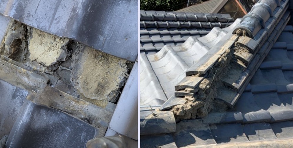 土葺き工法で施工された昔の瓦屋根