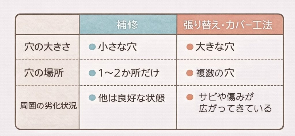 金属屋根の穴あき症状から補修か張り替えを判断する目安