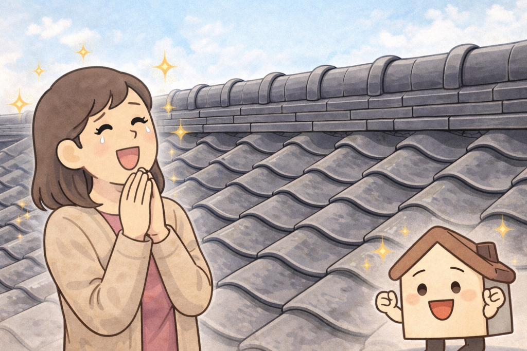 漆喰補修後に安定した瓦屋根のイメージ