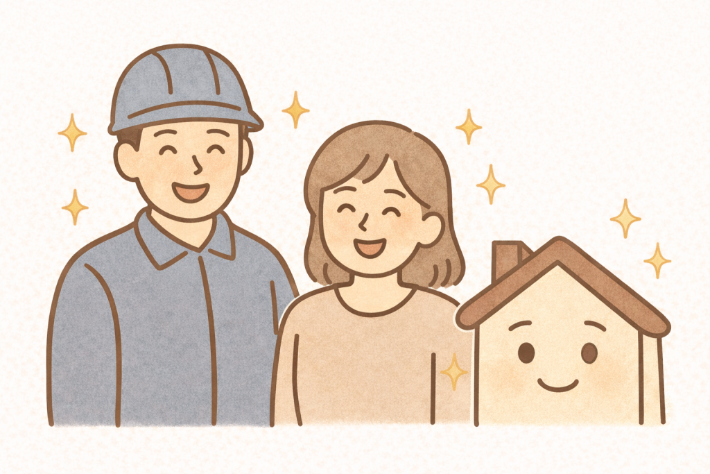 屋根点検の説明を受けて安心する家