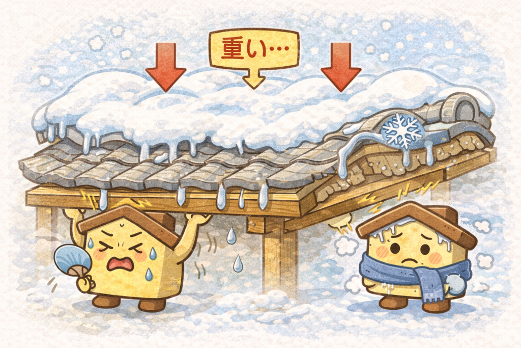 積雪による瓦屋根と下地への負担