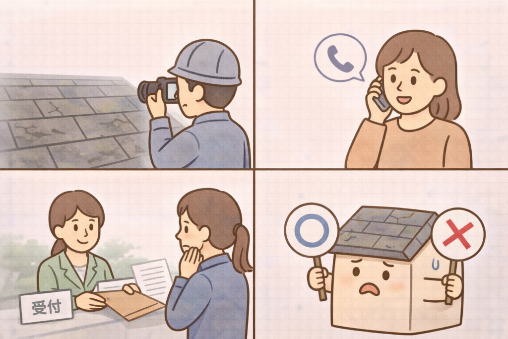 スレート屋根修理で火災保険を申請する基本的な流れを示すイメージ
