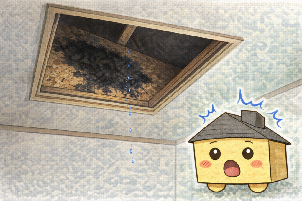 経年劣化によるスレート屋根のズレで進入する雨水