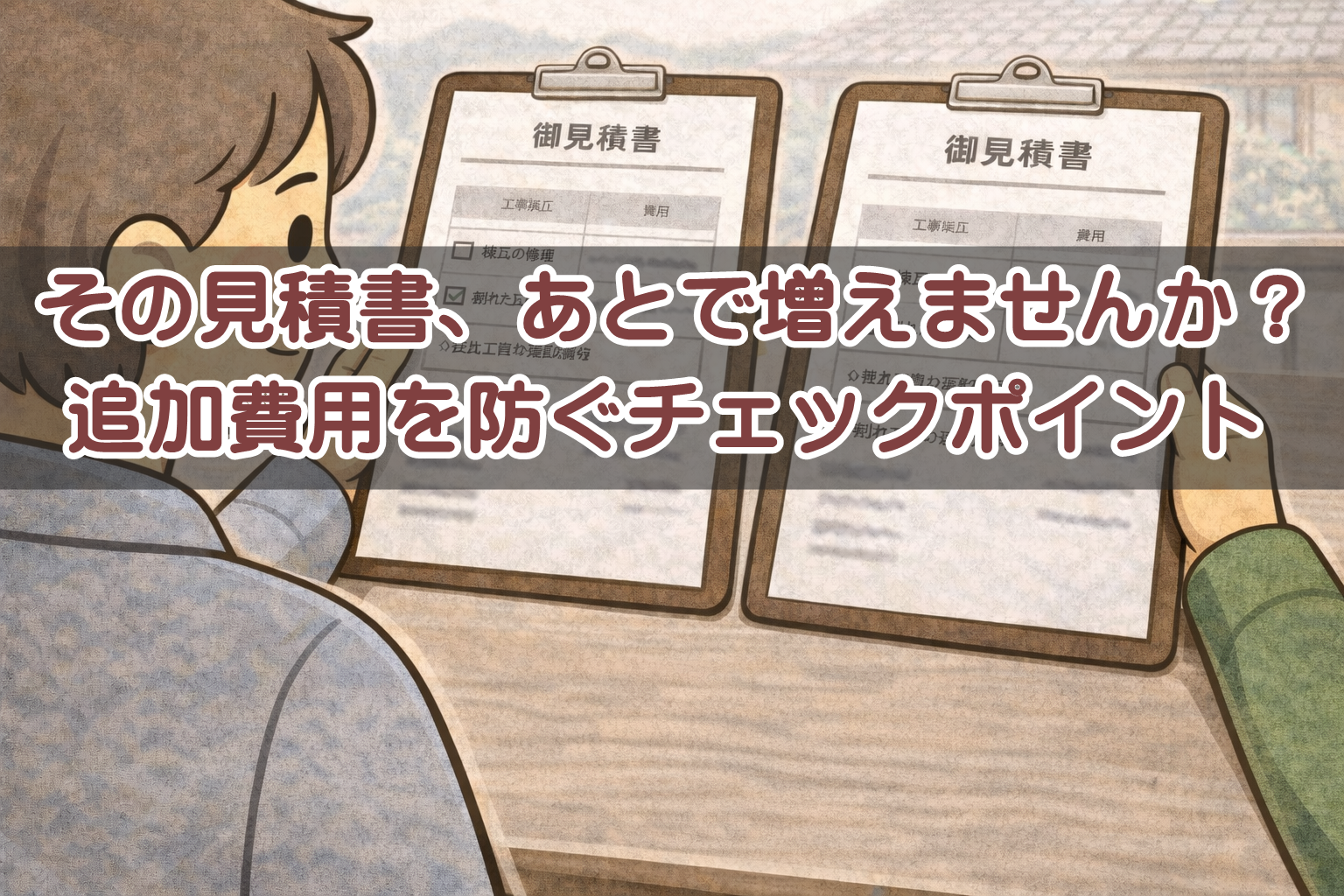 瓦屋根修理の見積書で追加費用を防ぐためのチェックポイントを解説するアイキャッチ画像