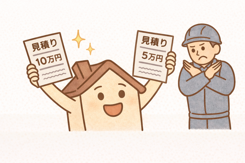 屋根修理の見積書を金額だけで比較するイメージ